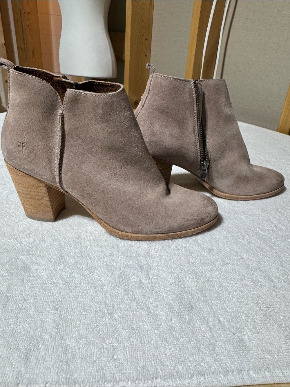 Frye Mauve Suede Block Heel Ankle Booties